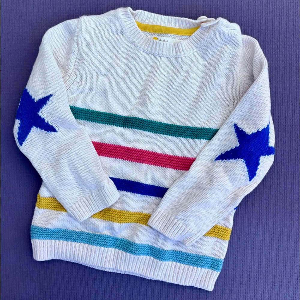 Mini Boden Striped Sweater

- EUC
- Star detail on elbows
- Buttons on shoulder